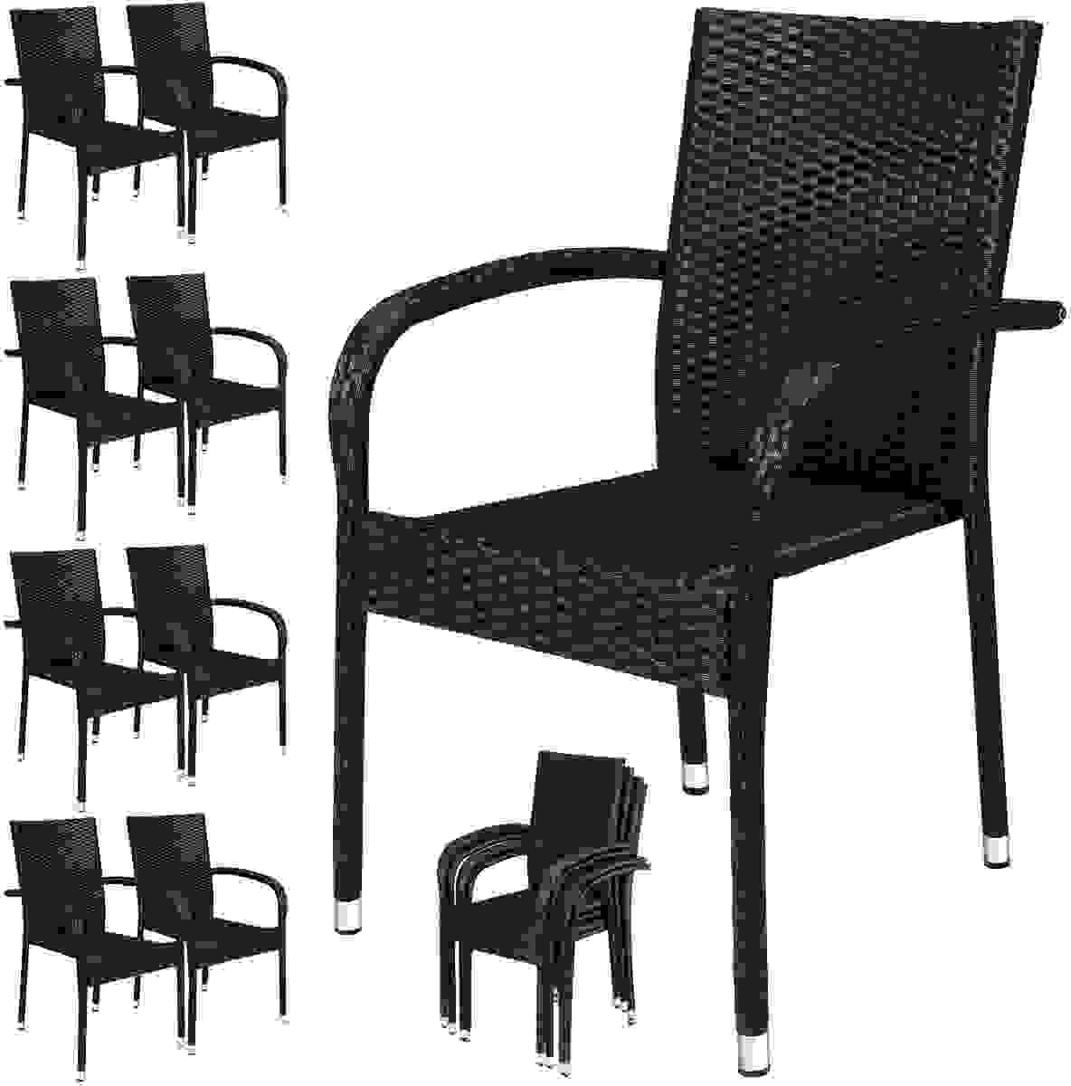 Polyrattan Stapelstuhl Comfort 8er-Set Schwarz