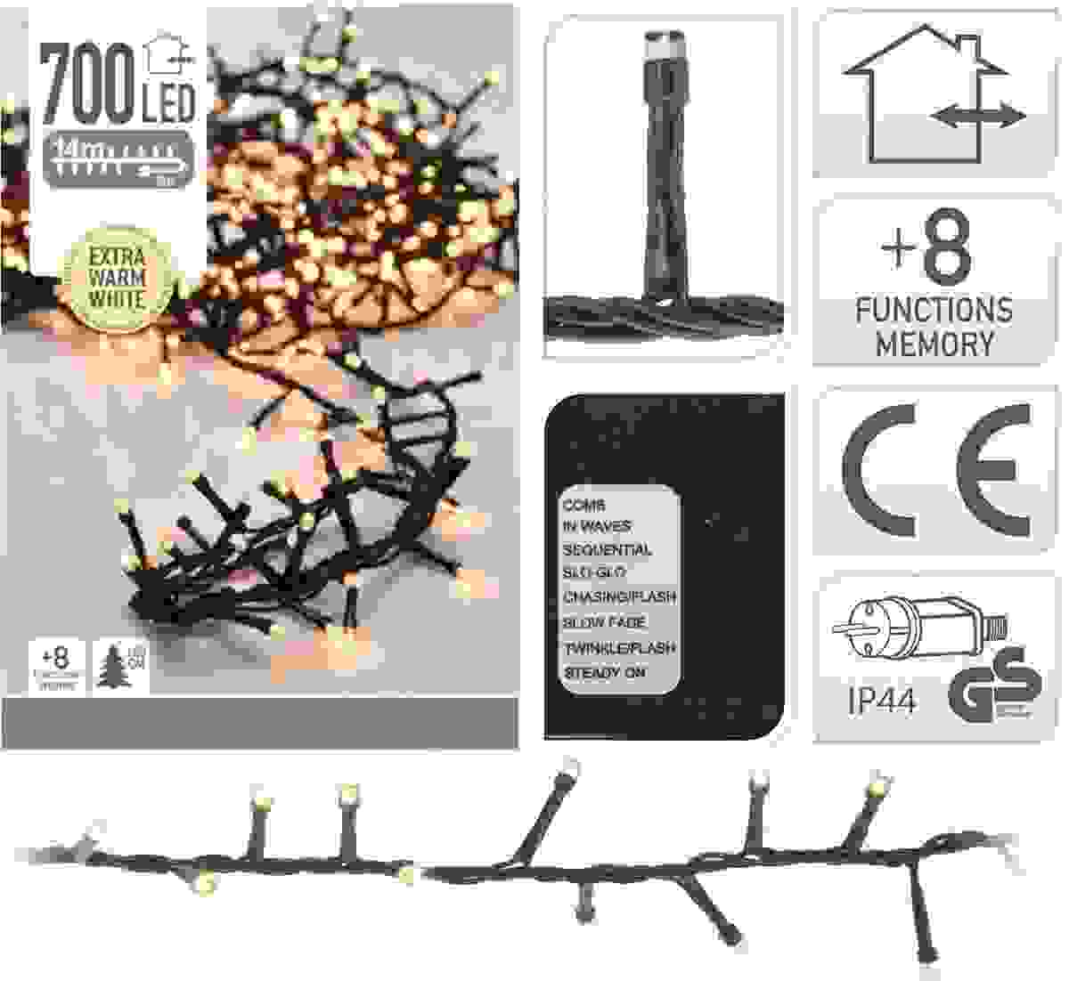 3x Weihnachtsbaumbeleuchtung 14 Meter Warmweiß - 700LED für Innen und Außen