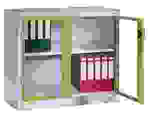 CP Stahlschrank 8821-055/1050-80 lichtgrau, viridingrün, Acrylglas 93,0 x 50,0 x 100,0 cm, aufgebaut