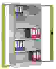 CP Stahlschrank 8920-055/1040-80 lichtgrau, viridingrün, Acrylglas 93,0 x 40,0 x 195,0 cm, aufgebaut