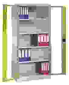 CP Stahlschrank 8921-055/1050-80 lichtgrau, viridingrün, Acrylglas 93,0 x 50,0 x 195,0 cm, aufgebaut