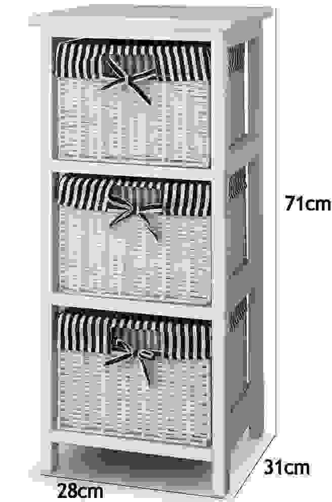 DBA Korbständer aus Paulownia-Holz + 3 Körbe + Stoffeinlage in Schwarz und Weiß