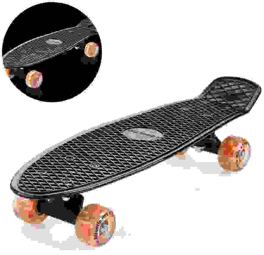 Deuba Skateboard mit LED Lichtern - Schwarz & Orange - 57 cm