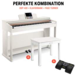 Donner DDP-100 Home Digitalpiano mit 88 Tasten Piano Keyboard Set - Weiß / Piano + Klavierhocker + Page Turner