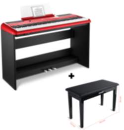 Donner SE-1 Digitalpiano mit 88 Tasten in voller Gewichtung - Rot / Piano + Schwarzer Klavierhocker