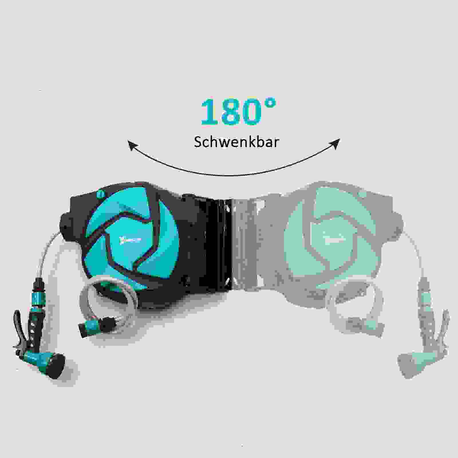 Durhand Wandschlauchaufroller mit Schlauch 180° drehbar mit Frostschutz (-5-45 °C) Kunststoff grün schwarz 10 m