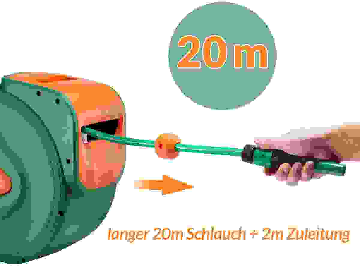 Gardebruk Gartenschlauchaufroller inklusive Schlauchtülle 20m + 2m Versorgungsschlauch