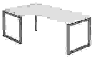 HAMMERBACHER Unni SE1 höhenverstellbarer Schreibtisch weiß rechteckig, Kufen-Gestell grau 200,0 x 120,0 cm