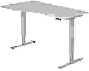 HAMMERBACHER VXDSM18 elektrisch höhenverstellbarer Schreibtisch lichtgrau Trapezform, T-Fuß-Gestell silber 180,0 x 100,0 cm