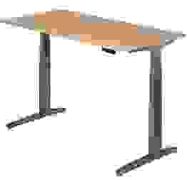 HAMMERBACHER XBHM16 elektrisch höhenverstellbarer Schreibtisch eiche rechteckig, C-Fuß-Gestell grau 160,0 x 80,0 cm