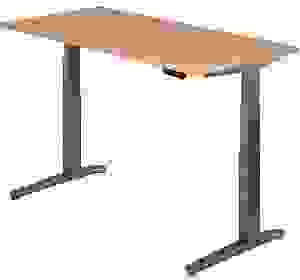 HAMMERBACHER XBHM16 elektrisch höhenverstellbarer Schreibtisch nussbaum rechteckig, C-Fuß-Gestell grau 160,0 x 80,0 cm