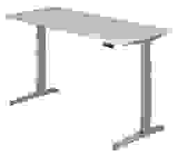 HAMMERBACHER XBHM19 elektrisch höhenverstellbarer Schreibtisch lichtgrau rechteckig, C-Fuß-Gestell silber 180,0 x 80,0 cm