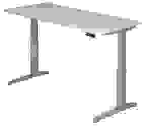 HAMMERBACHER XBHM19 elektrisch höhenverstellbarer Schreibtisch lichtgrau rechteckig, C-Fuß-Gestell silber 180,0 x 80,0 cm