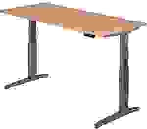 HAMMERBACHER XBHM19 elektrisch höhenverstellbarer Schreibtisch nussbaum rechteckig, C-Fuß-Gestell grau 180,0 x 80,0 cm