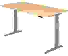 HAMMERBACHER XBHM2E elektrisch höhenverstellbarer Schreibtisch ahorn rechteckig, C-Fuß-Gestell silber 200,0 x 100,0 cm