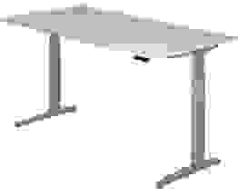 HAMMERBACHER XBHM2E elektrisch höhenverstellbarer Schreibtisch lichtgrau rechteckig, C-Fuß-Gestell silber 200,0 x 100,0 cm