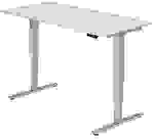 HAMMERBACHER XDSM16 elektrisch höhenverstellbarer Schreibtisch weiß rechteckig, T-Fuß-Gestell silber 160,0 x 80,0 cm