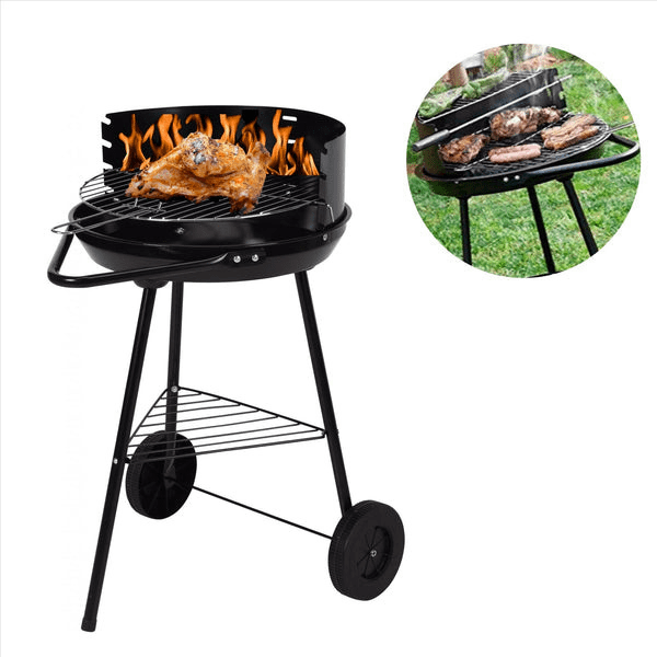 Holzkohlegrill rund - Halb offen - Mobil - 41,5x70x41,5cm - Schwarz