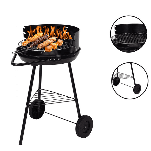 Holzkohlegrill rund - Halb offen - Mobil - 41,5x70x41,5cm - Schwarz