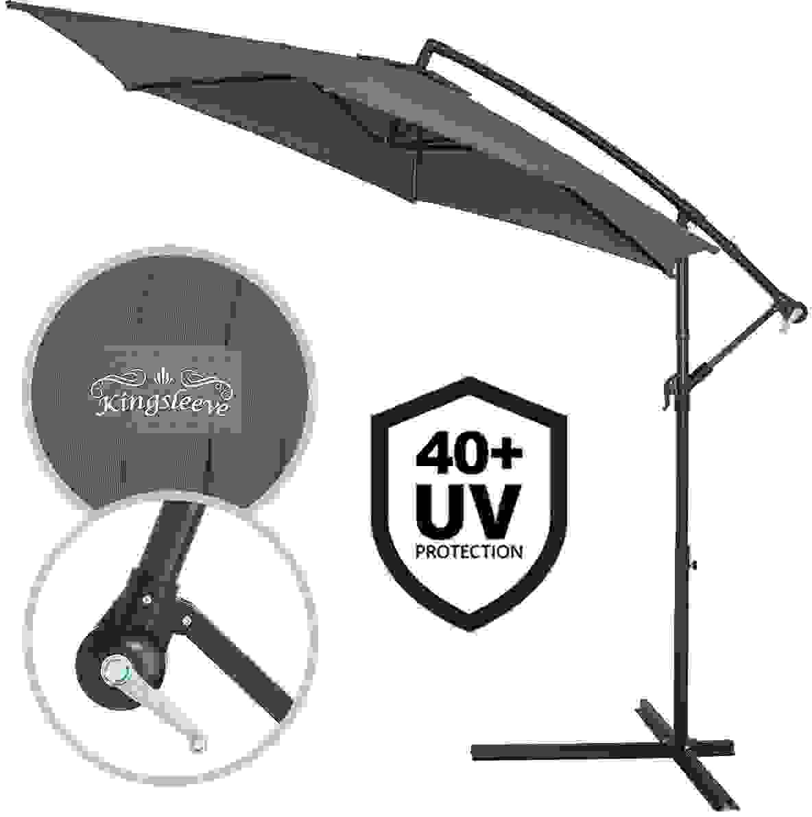 Kingsleeve Sonnenschirm/ Garten Sonnenschirm - UV Schutz 40+ - Aluminium - Grau - Ø330cm