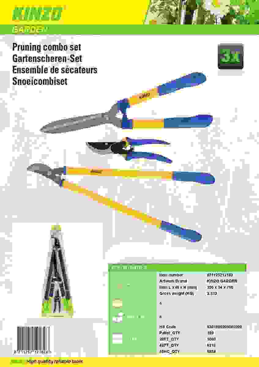 Kinzo Gartenscheren-Set - Gartenscheren-Kombinationsset - 3-teilig - Gartenschere - Astschere - Heckenschere