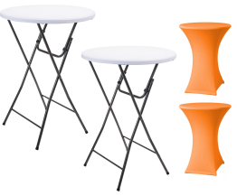 Pro Garden Robust Bartable SET OF 2 - MIT Orange Rock - Stahlrahmen - Ø80x110cm - Weiß/Grau - faltbar