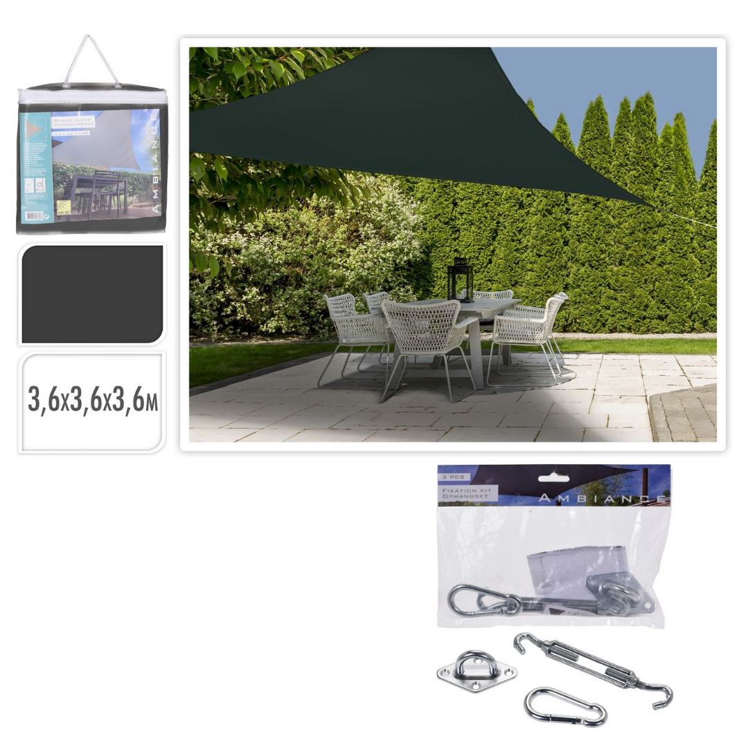 Pro Garden Shade Cloth Triangle Dark Grey - 3.6x3.6x3.6m INKLUSIVE Ambiance Montageset