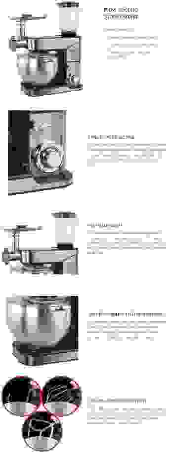 Royalty Line 3-in-1 Küchenmaschine - 2500 Watt - 10 Liter - Inklusive strapazierfähigem Zubehör - Silber