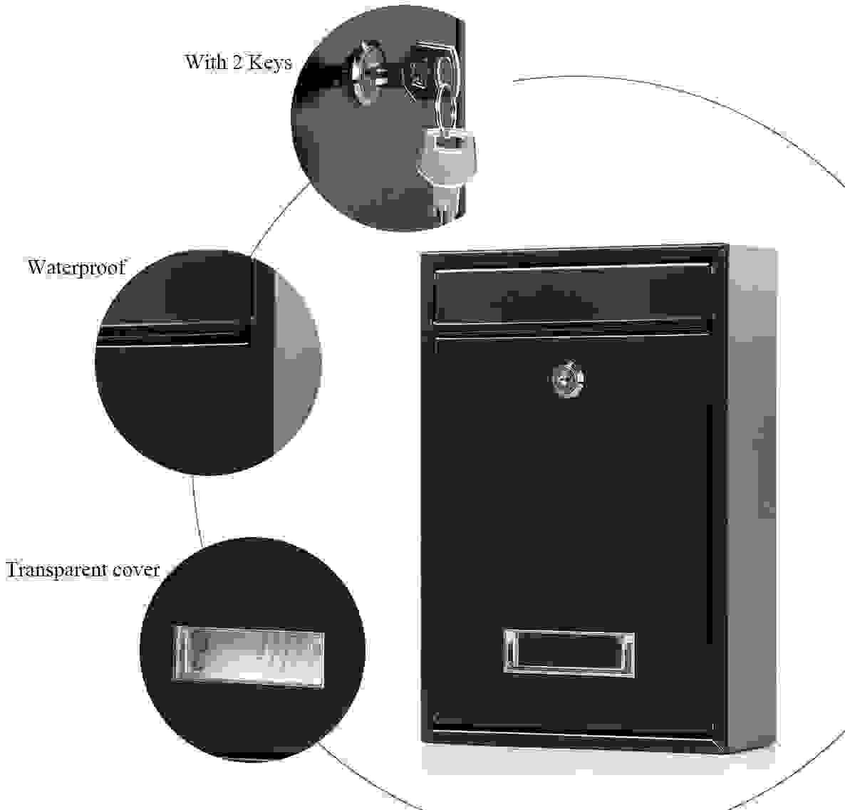 VOREL Briefkasten mit 2 Tasten - schwarz - 360x260x80 mm