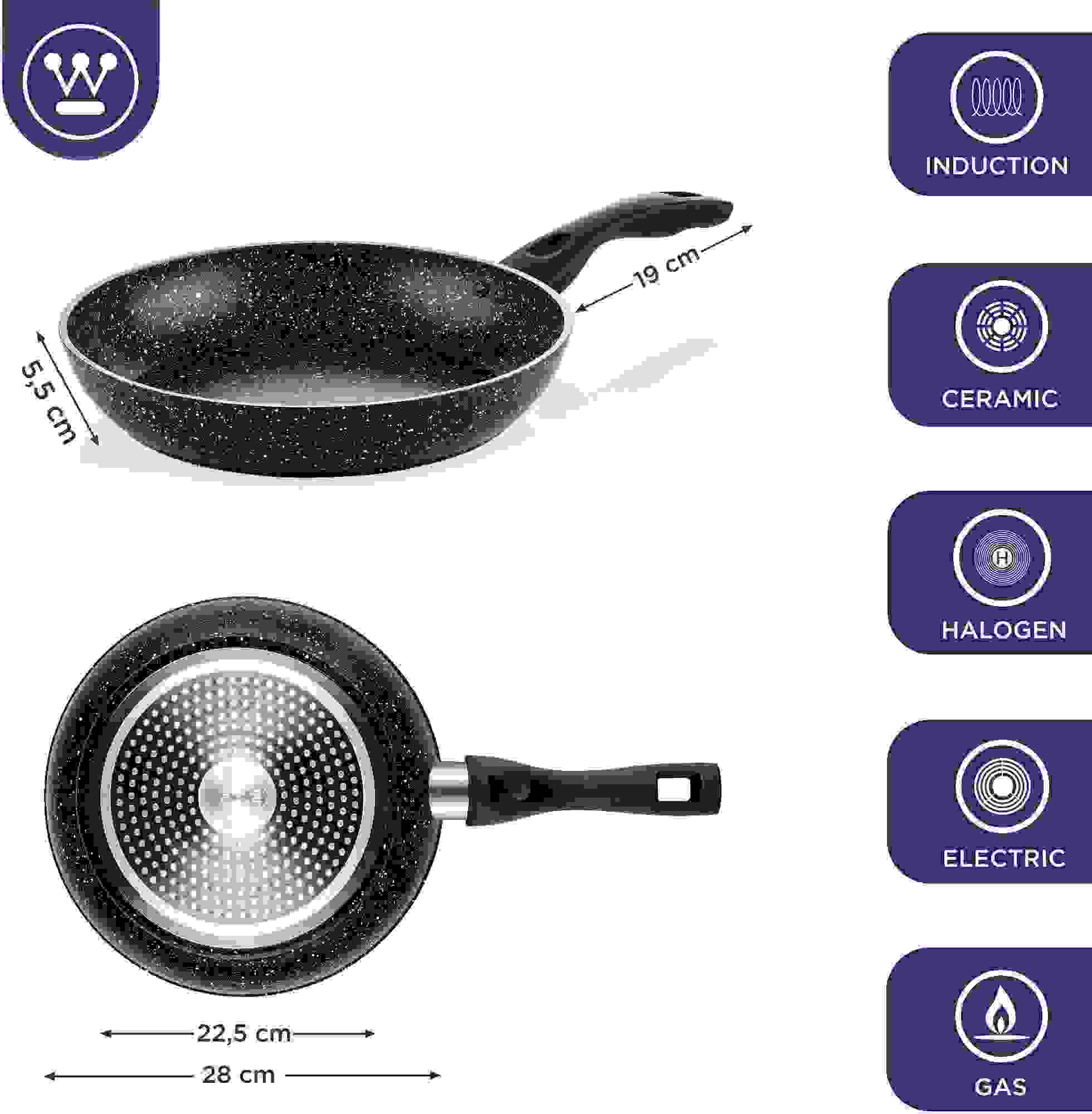 Westinghouse Black Marble Pan Set - Bratpfanne 28 cm + Bratpfanne 30 cm - Schwarz