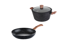 Westinghouse Black Marble Wood - Kochtopf 24 cm und Bratpfanne 28 cm - Schwarz