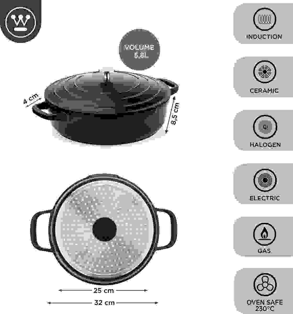 Westinghouse Performance Series Bratpfanne - Sauteuse - Backofen geeignet - 32 cm - Schwarz