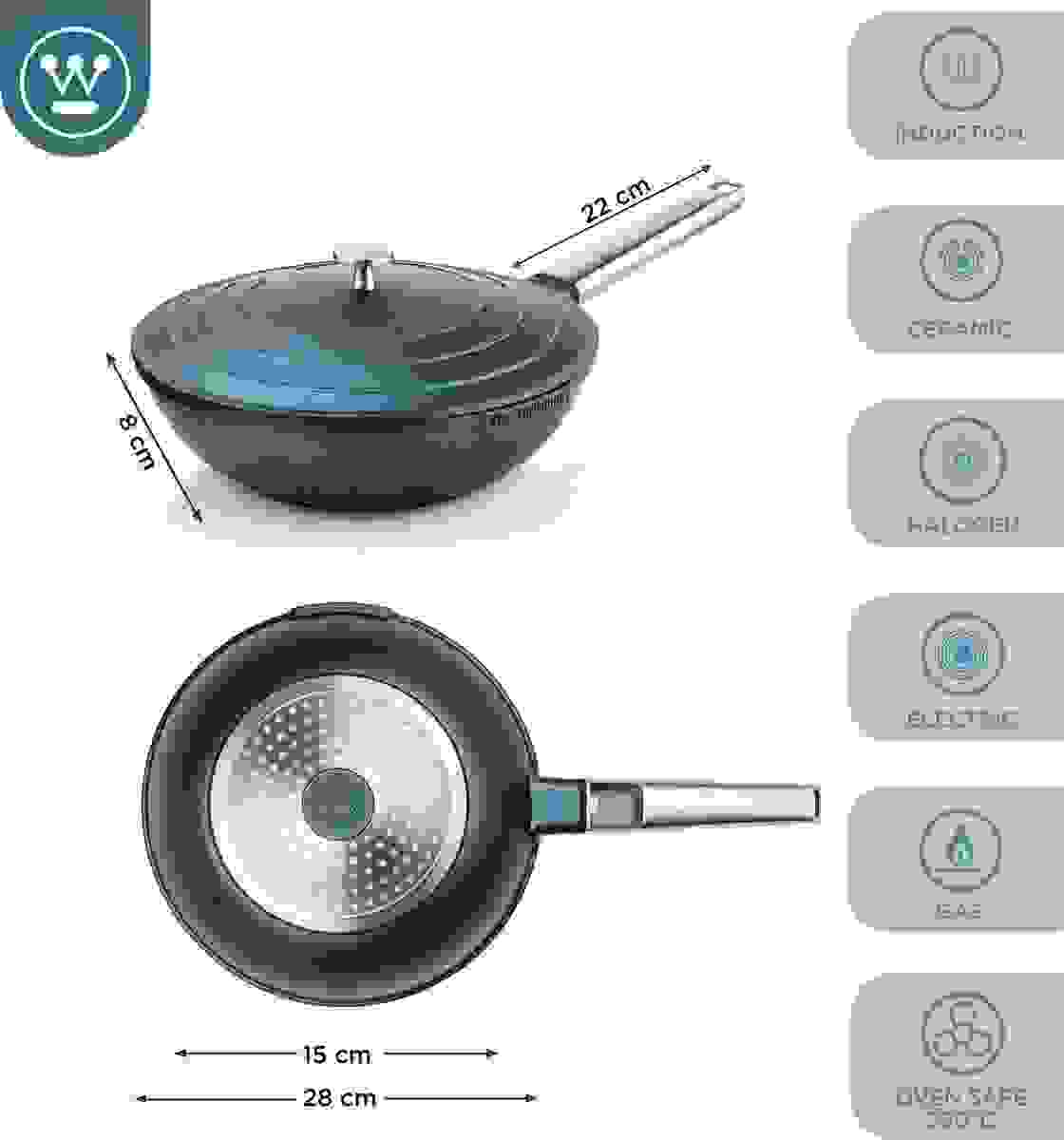 Westinghouse Performance Series Wokpfanne - Wok mit Deckel - 28 cm - Blau