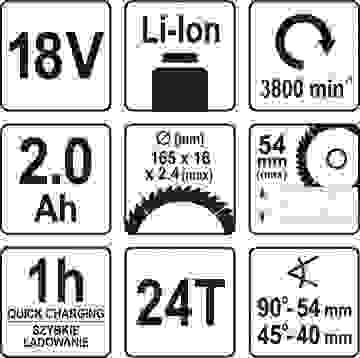 Yato Accu Aufsatzkreissäge 18V - Ø16,5 cm - Inkl. 2Ah Akku & Ladegerät und Sägeblatt