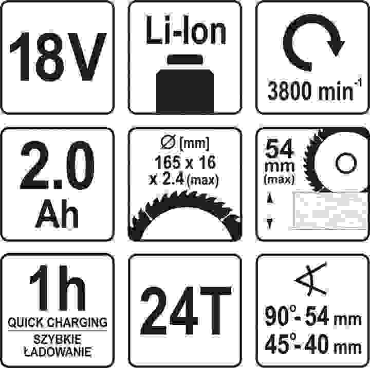 Yato Accu Aufsatzkreissäge 18V - Ø16,5 cm - Inkl. 2Ah Akku & Ladegerät und Sägeblatt