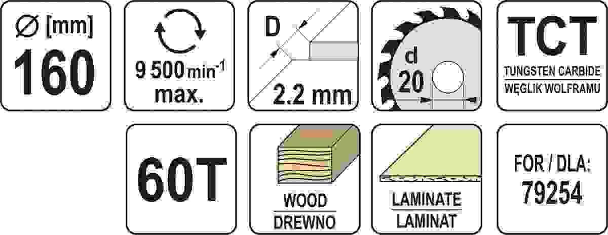 Yato Kreissägeblatt - Ø 160mm x 20mm - 60T - Für Holz