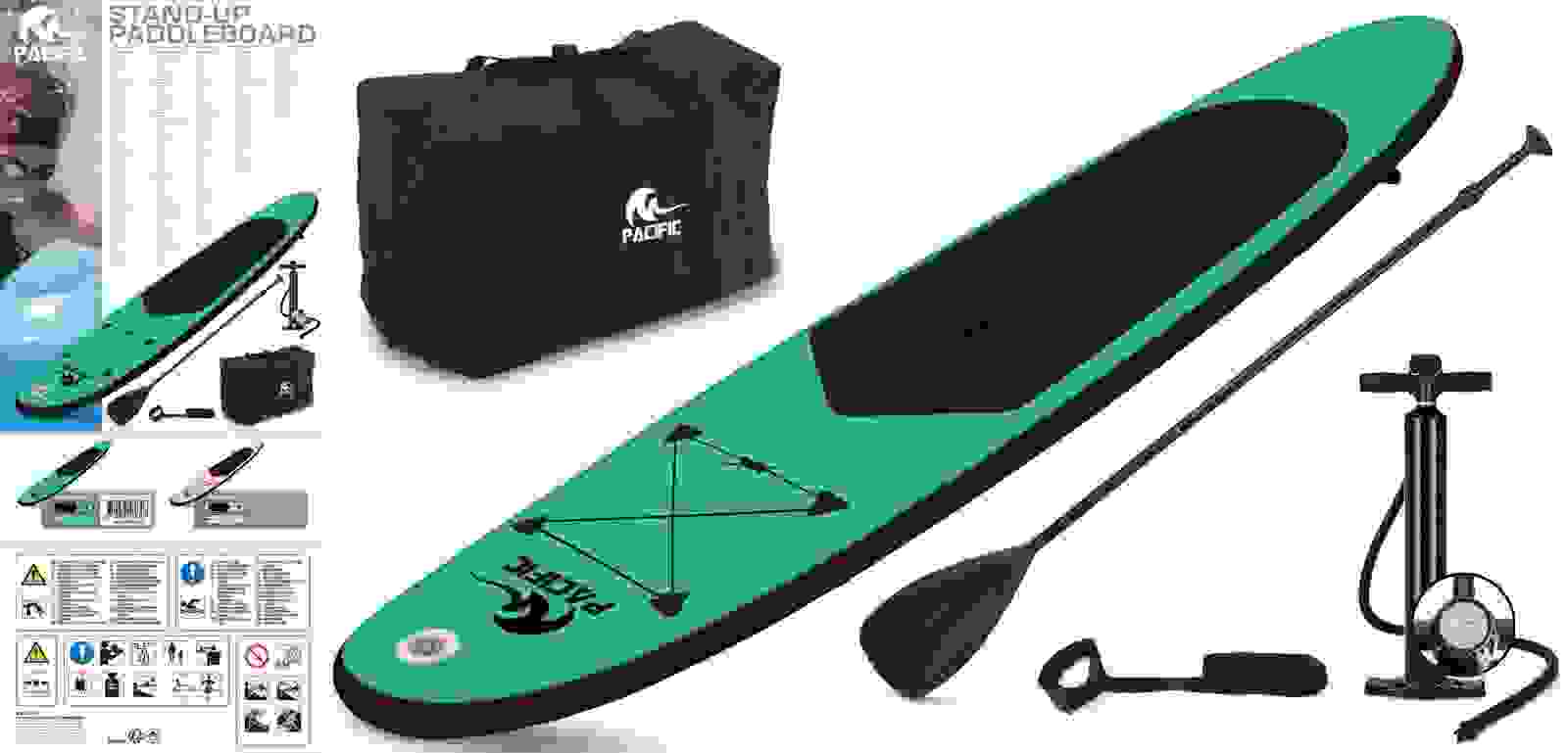 Zweierset! - Pacific SUP Aufblasbares Stand Up Paddel Board - Ozeangrün & Ozeangrün - Premium Version - 285cm - 100kg Tragkraft