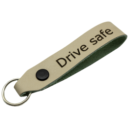 Drive Safe Schlüsselanhänger aus Leder farbig Genschenk Auto Beige