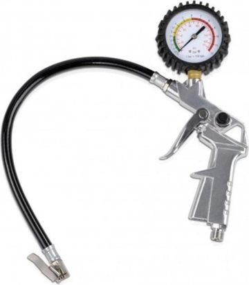 All Ride Blaspistole mit Manometer - Max. Luftdruck 15Bar - Europäische Schnellkupplung - mit Luftschlauch - Schwarz/Silber