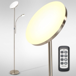 Auronic Stehleuchte - Stehleuchte Industrial - 181cm - LED - Dimmbar und neigbar - mit Fernbedienung - Geeignet für Wohnzimmer - Silber