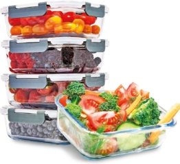 KitchenBrothers Meal Prep Trays - Frische-Schalen-Set - luftdicht - BPA-frei - 1L - Glas - 5 Stück