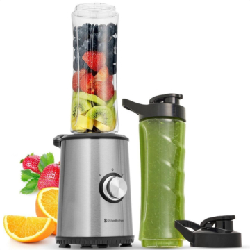 KitchenBrothers Mini Mixer - Smoothie Maker - 2 To-Go Becher - 350W - Edelstahl