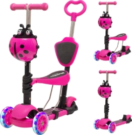 LifeGoods MultiRider - Kinderroller mit Lenker - 3 -8 Jahre - Jungen/Mädchen - 3 leuchtende Räder - Pink