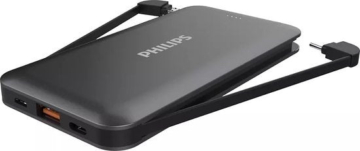 PHILIPS Powerbank - DLP8713C/03 - 10.000 mAh - USB-A- und USB-C-Anschlüsse - USB-C- und Lightning-Kabel - Anschluss für 4 Geräte - Schwarz